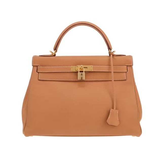 Hermès Kelly 32 cm handbag in Courchevel Gold leather in Gold Leather from Collector Square, photo 2 of 3