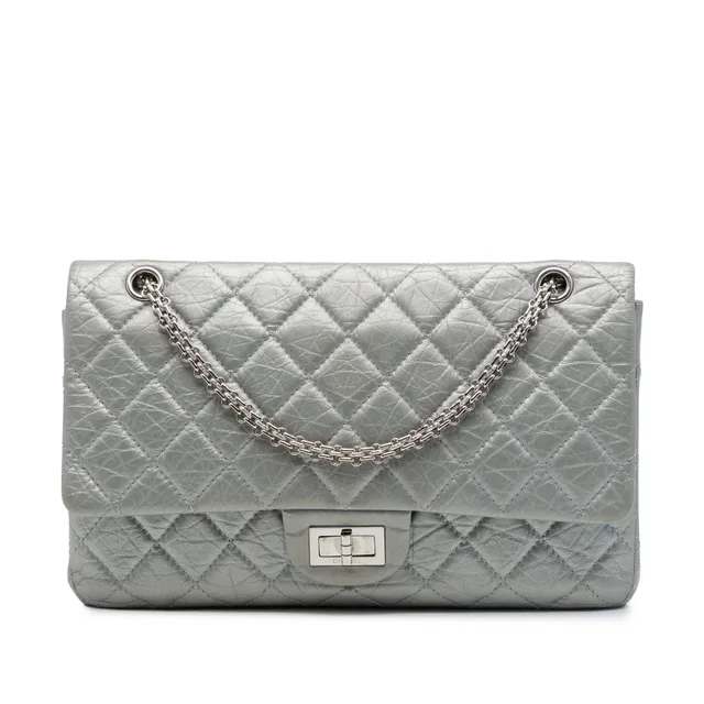 Silver Chanel Quilted Metallic Aged Calfskin Reissue 2.55 Double Flap 227 Shoulder Bag in Silver Calfskin from Designer Revival, photo 1 of 1