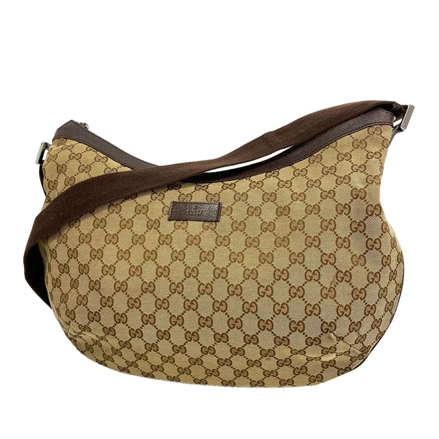 Gucci Shoulder Bag GG Canvas Beige Brown Silver in Brown Canvas from The Reluxe
