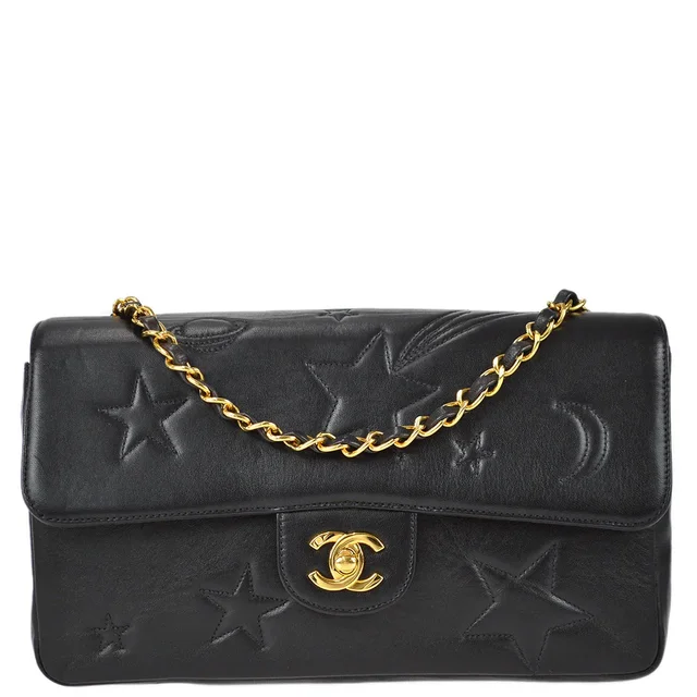 Chanel 1994-1996 Black Lambskin Medium Star Stitch Classic Single Flap Bag in Black Lambskin from AMORE Vintage Tokyo