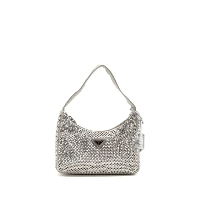 Prada Re-edition 2000 Satin Crystal Mini Bag Silver SHW in Silver Satin from EMIER