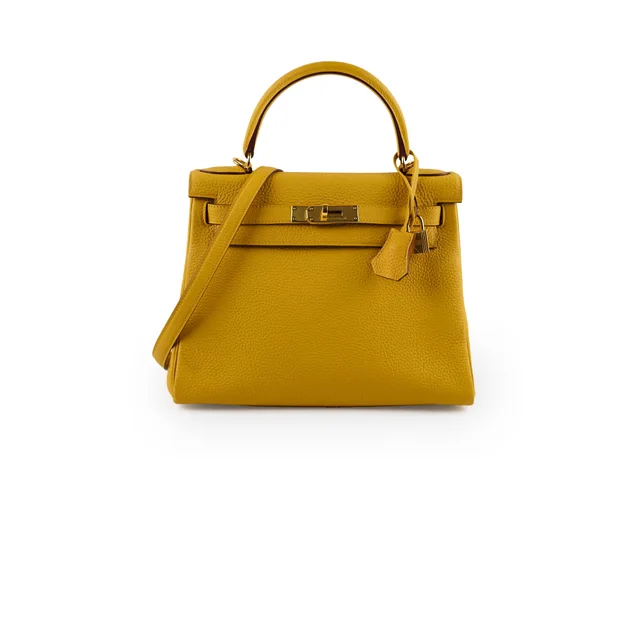 Hermès Kelly 28 Togo Leather Jaune Ambre GHW Y stamp in Yellow Togo leather from The Purse Affair