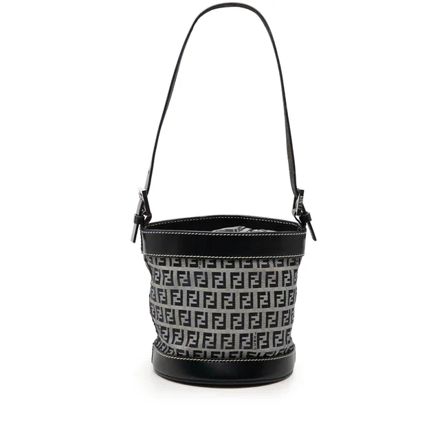 Black Fendi Zucchino Canvas Bucket Bag in Black Canvas from Designer Revival
