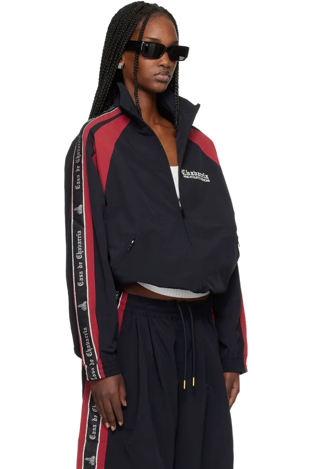 WILLY CHAVARRIA Black & Red 'Casa De Chavarria' Tape Jacket, photo 2 of 4 from SSENSE