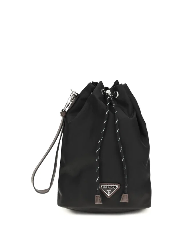 Prada Speedrock Bucket Bag — Black Recycled Polyamide in Black Leather from HEWI
