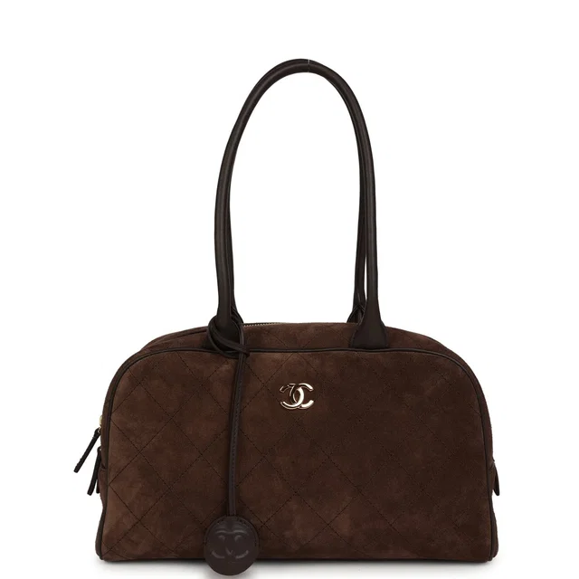 Chanel Small "Perfect Bowling" Bag Dark Brown Suede Gold Hardware in Brown Suede from Madison Avenue Couture