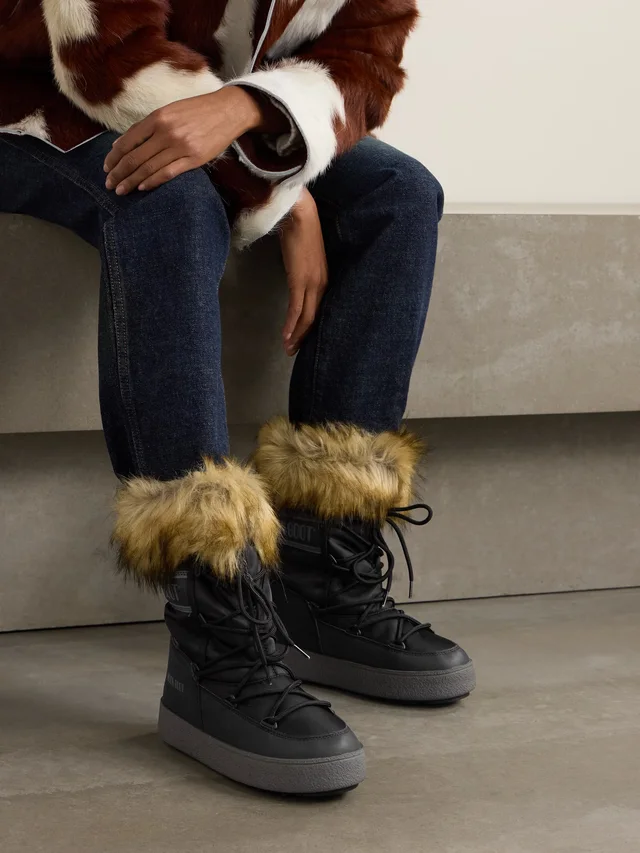 MOON BOOT LTrack Monaco faux fur-trimmed shell and faux leather snow boots in Black, photo 2 of 2 from NET-A-PORTER (Canada)
