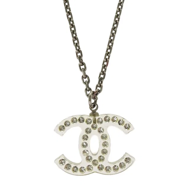 Chanel CC Chain Necklace Pendant Silver Clear 05P in Silver Resin from AMORE Vintage Tokyo