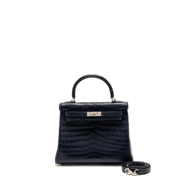 Hermès Kelly 25 crocodile niloticus Matt blue marine SHW stamp U in Navy Crocodile from EMIER