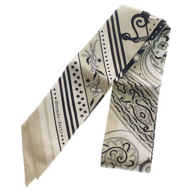 Hermès Twilly Festival Des Amazones Amazon Silk Scarf Ivory in White Silk from The Reluxe