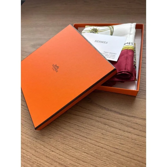Hermès Women's Scarf - Burgundy/Cream in White from Depop, photo 1 of 1