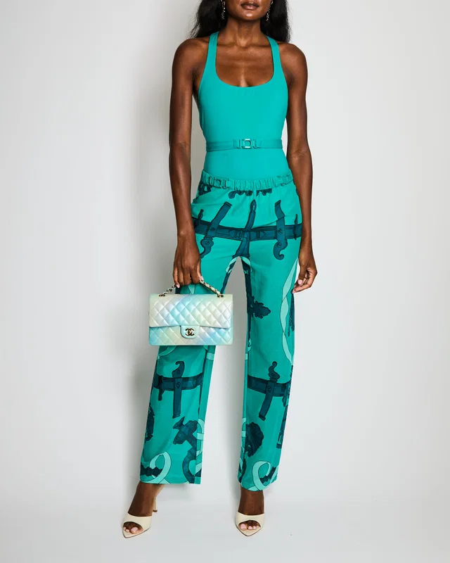 Hermès One-Piece Swimsuit with Belt and Stud Detail in Vert Tourmaline Size FR 38 (UK 10) in Green from Sellier