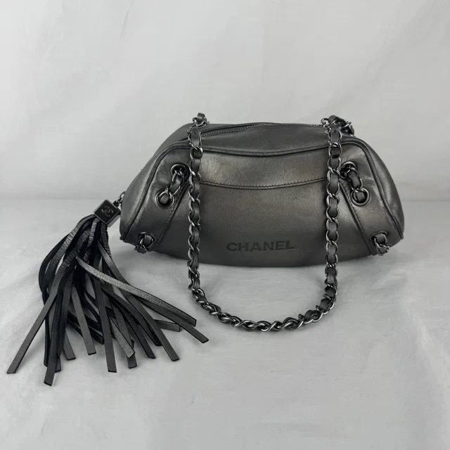 Chanel Metallic Grey Mini Tassel Shoulder Bag in Grey Leather, Metal, metallic from Reowned