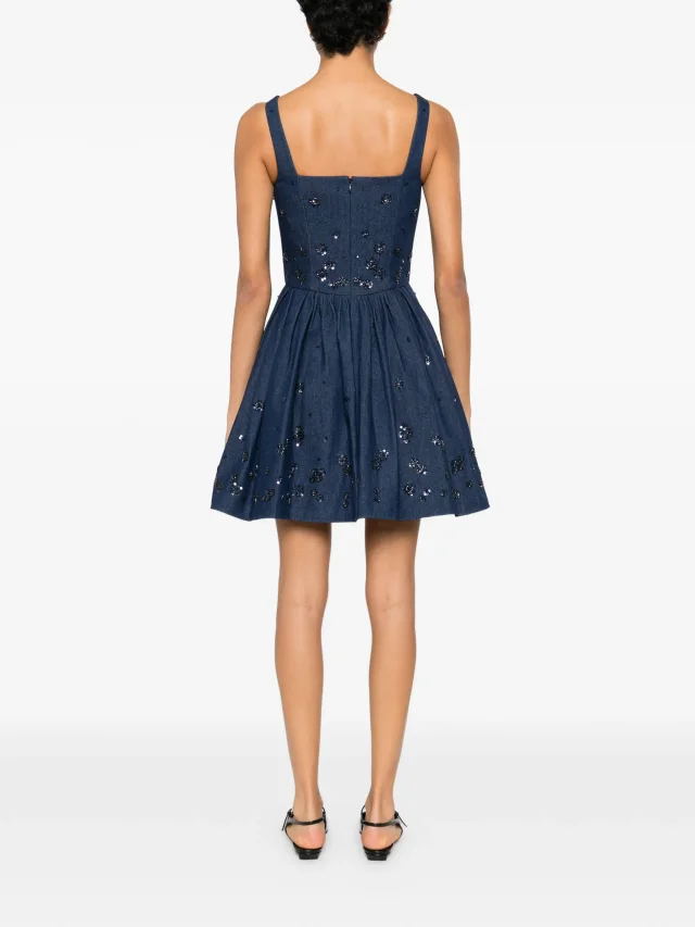 Maje flared embroidered denim dress in Blue, photo 4 of 5 from FARFETCH