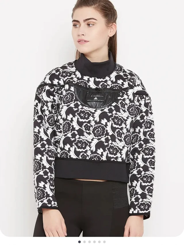 Adidas By Stella Mccartney Black & White Floral Quilted Pullover Jacket in black|white from Poshmark