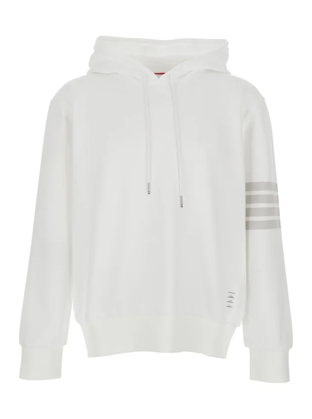 Thom browne Hooded Sweatshirt with Drawstring and 4Bar Logo on the Sleeve in White Cotton for Men in White from Gaudenzi Boutique, photo 1 of 1