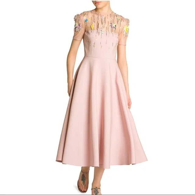 New Valentino Embellished Tulle Midi Pastel Pink Dress Beaded Embroidered Formal in pink Silk from Poshmark