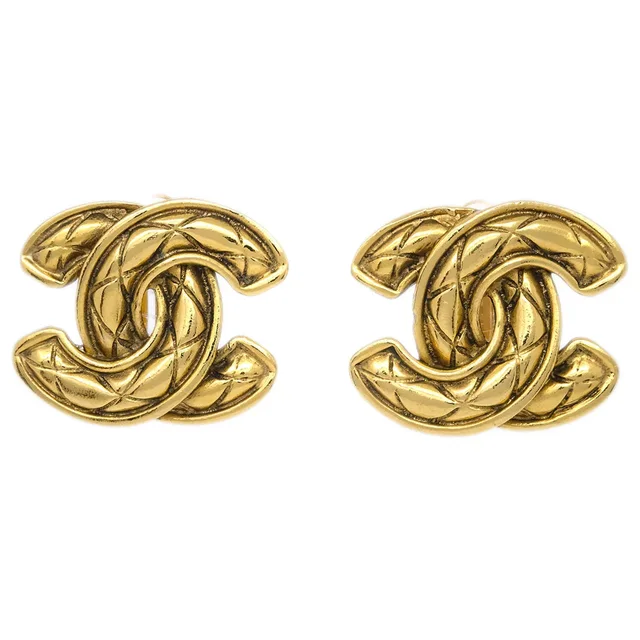 Chanel Gold CC Earrings Clip-On 2459 in Gold from AMORE Vintage Tokyo