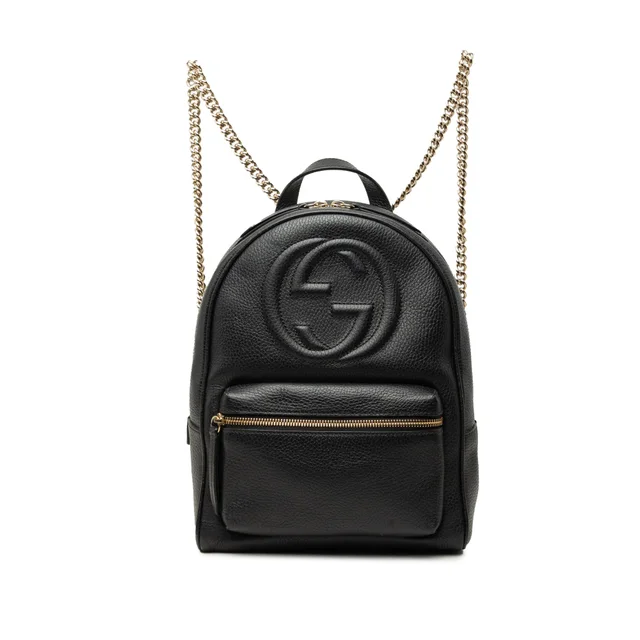 Black Gucci Pebbled Calfskin Soho Chain Backpack in Black Calfskin from Designer Revival