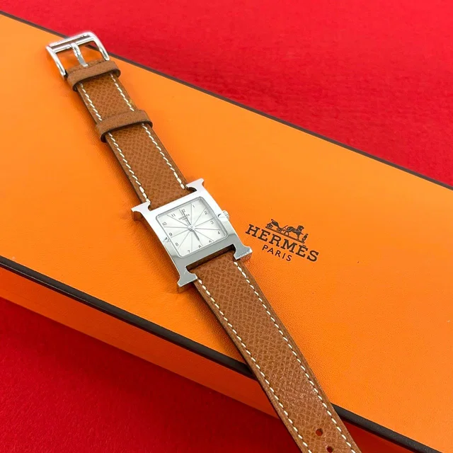 Hermès H Watch Veau Epsom Quartz Wrist Gold in Gold Epsom leather from The Reluxe