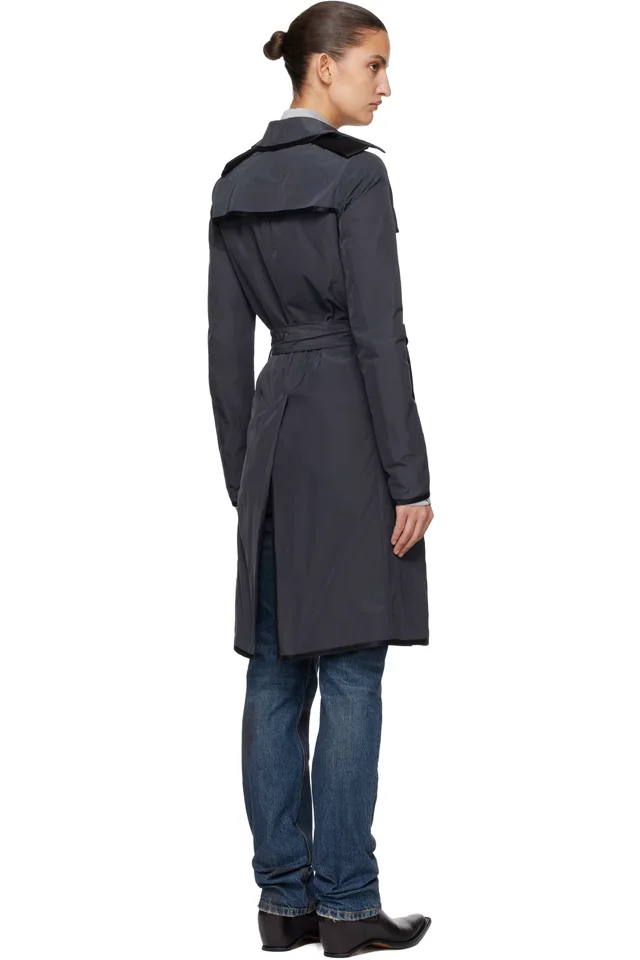 AARON ESH Navy Nylon Trench Coat, photo 3 of 4 from SSENSE