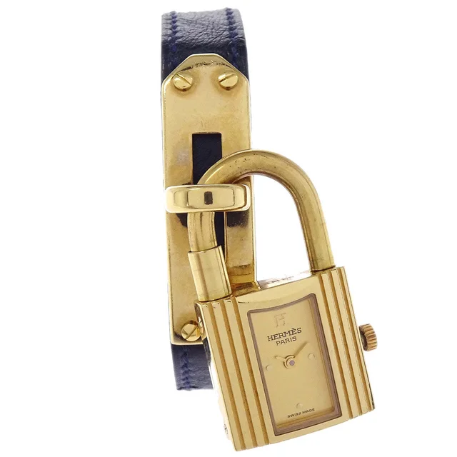 Hermès Ostrich Kelly Watch Quartz Watch Black in Black Ostrich from AMORE Vintage Tokyo