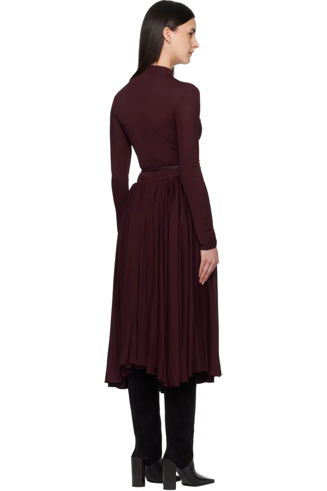 ALAÏA Burgundy Fit & Flare Maxi Dress, photo 3 of 4 from SSENSE