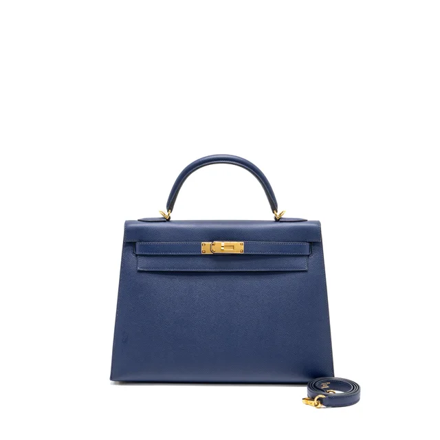 Hermès kelly 32 epsom blue sapphire GHW stamp X in Blue Epsom leather from EMIER