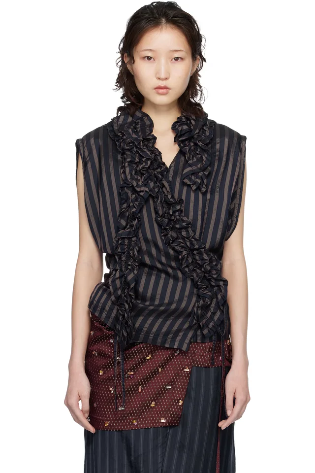 Navy Ruffled Top, image 1 of 1 from SSENSE