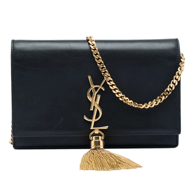 Black Saint Laurent Small Smooth Calfskin Monogram Kate Tassel Crossbody in Black Calfskin from Designer Revival