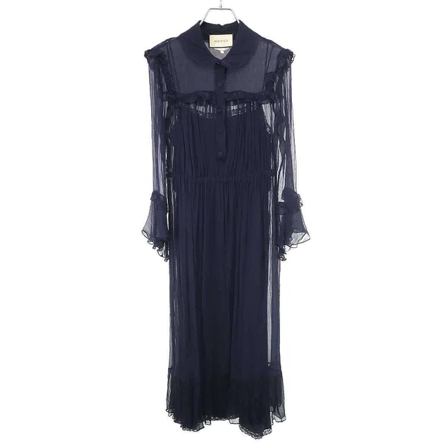 Gucci Chiffon Dress Navy 38 in Navy Nylon from The Reluxe