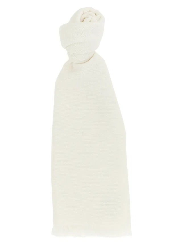 Brunello Cucinelli Diamante Scarf — Cream Cashmere And Silk Scarfs in White Silk from HEWI