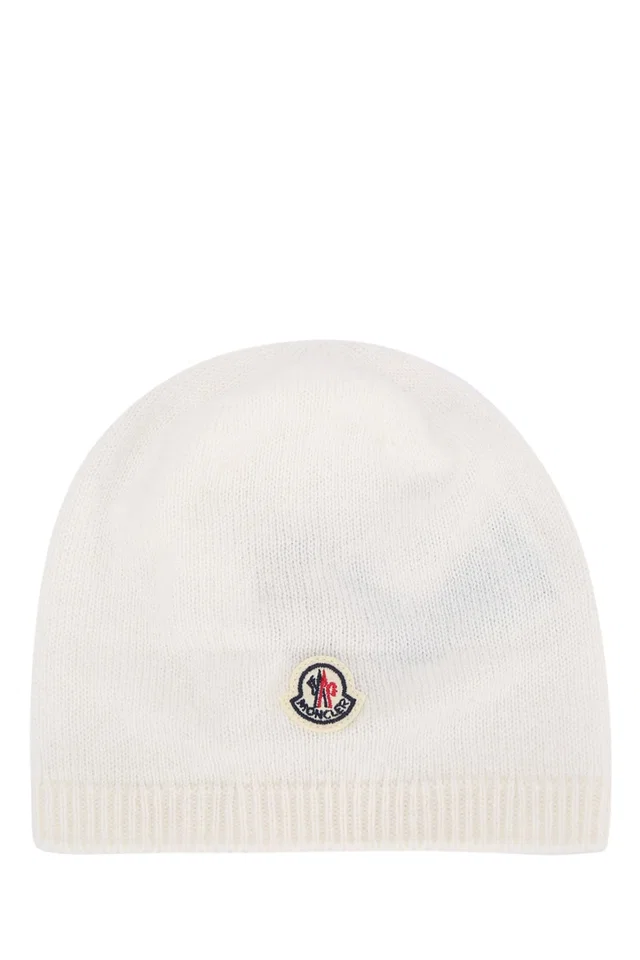 Moncler Hat Ribbed-Knit Beanie — White Acrylic Beanies in White Resin from HEWI