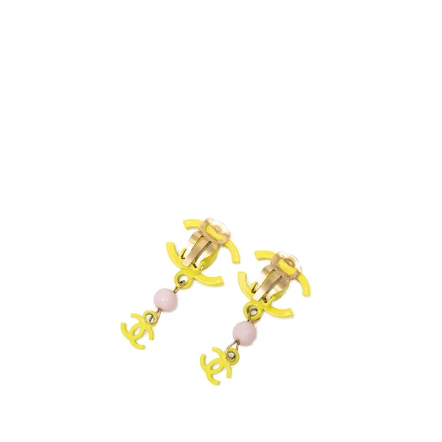 Pink Chanel CC Resin Bead Drop Clip On Earrings in Pink Resin from Designer Revival, photo 2 of 2
