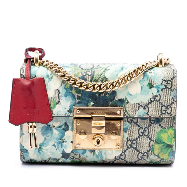 Beige Gucci Small GG Supreme Blooms Padlock Crossbody in Beige Coated canvas from Designer Revival