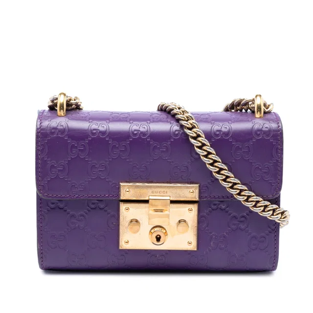 Purple Gucci Small Guccissima Padlock Crossbody in Purple Leather from Designer Revival