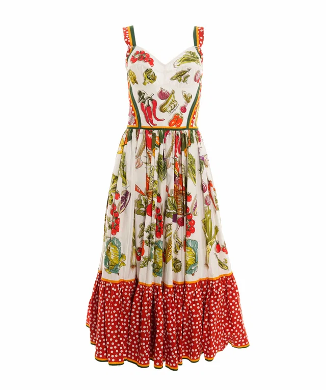 Dolce & Gabbana Dress Long Multicolor vegetables dots size 42 in Multicolor from Luxury Promise