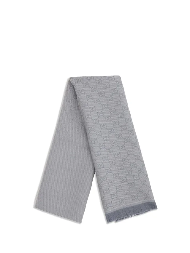 Gucci Gg-Embroidered Wool Scarf — Gray (ovis Aries) Scarfs in Grey Wool from HEWI, photo 2 of 3