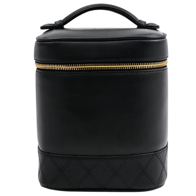 Chanel Vintage Bicolore Stitch CC Mark Charm Vanity Bag, Black (circa 1995) in Black Lambskin from VINTAGE QOO TOKYO