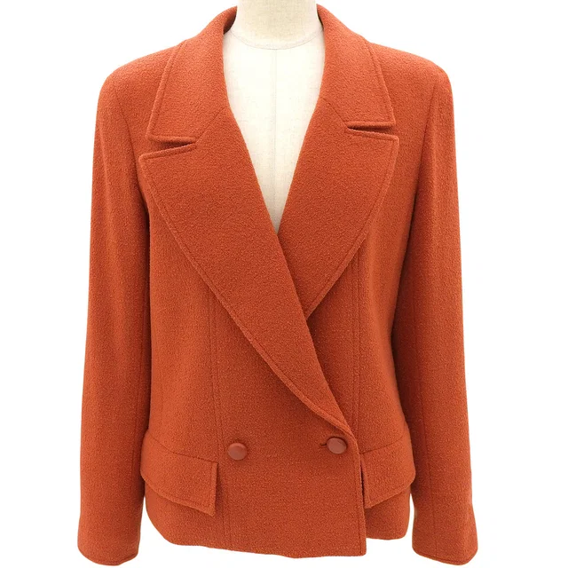 Chanel 1998 CC Mark Button Double-Breasted Jacket #38 Orange in Orange Wool from VINTAGE QOO TOKYO