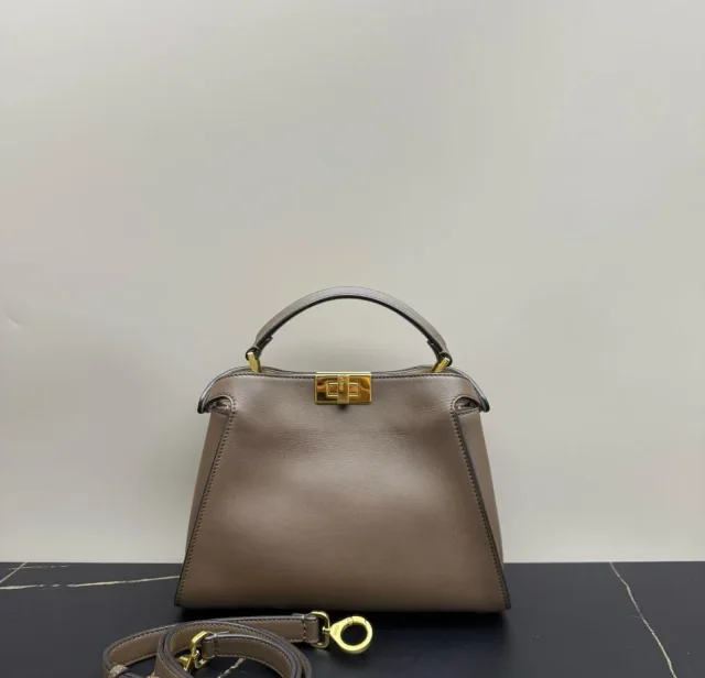 Fendi Smooth Leather Peekaboo Iconic Mini Bag in Taupe Leather from Luxury Promise