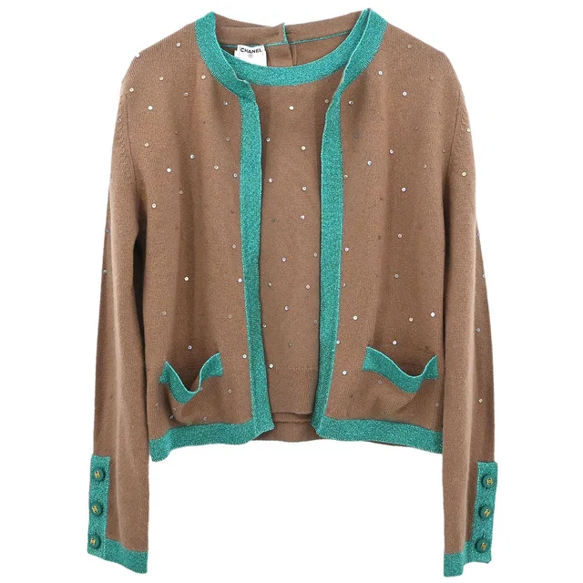 Chanel 1996 Ensemble Cardigan Top Brown #42 in Brown Cashmere from AMORE Vintage Tokyo