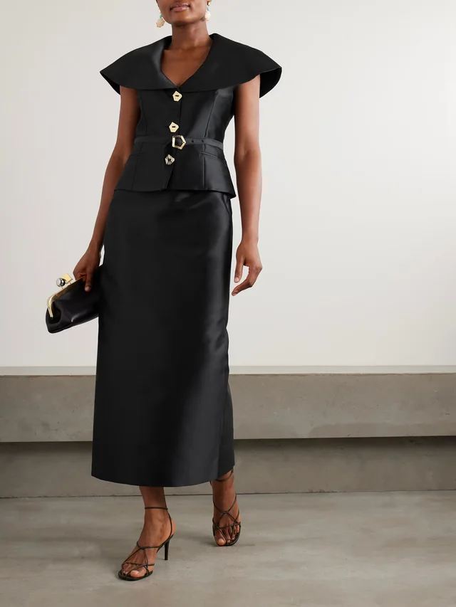 VIOLANTE NESSI Manuela belted cape-effect mikado gown in Black, photo 2 of 2 from NET-A-PORTER (Canada)
