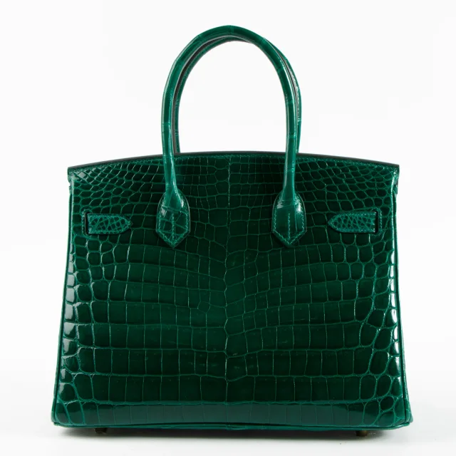 Hermès HSS Birkin 30 Vert Emeraude/Black Shiny Crocodile Niloticus GHW in Black Crocodile from Labellov, photo 4 of 13