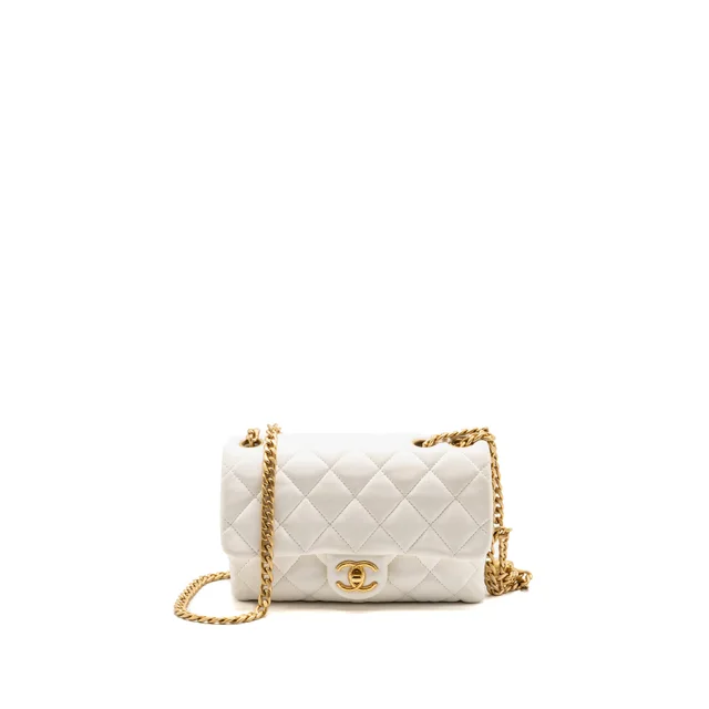 Chanel 23B GOLD PILLAR ADJUSTMENT CHAIN FLAP BAG Lambskin White GHW (Micorchip) in White Lambskin from EMIER