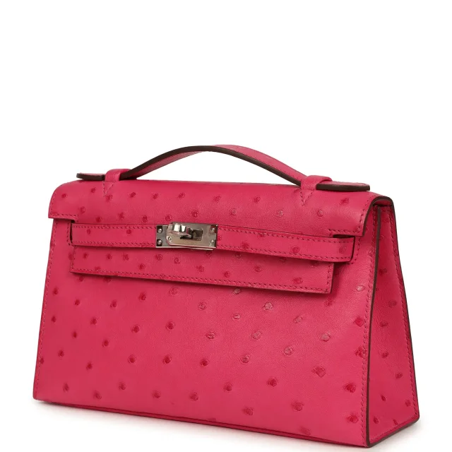 Hermès Kelly Pochette Rose Tyrien Ostrich Palladium Hardware in Pink Ostrich from Madison Avenue Couture, photo 5 of 8