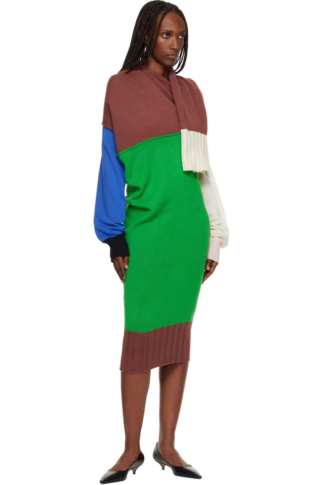 ISSEY MIYAKE Brown & Green November Sleeves Collection Midi Dress, photo 4 of 4 from SSENSE