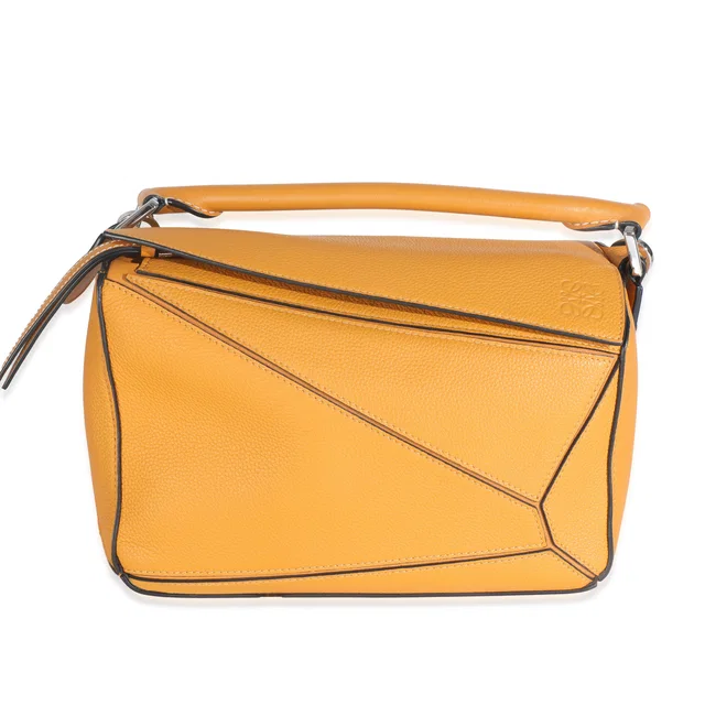 Loewe Yellow Grained Calfskin Small Puzzle Bag Leather Handbag in Yellow Caviar leather from HEWI