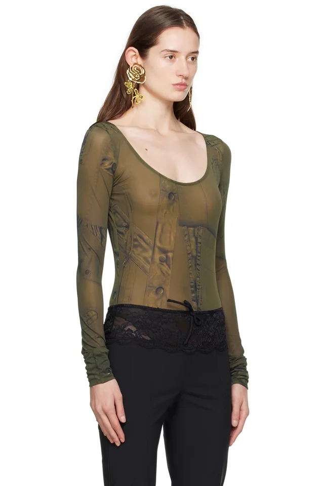 Blumarine Green Printed Bodysuit, photo 2 of 2 from SSENSE