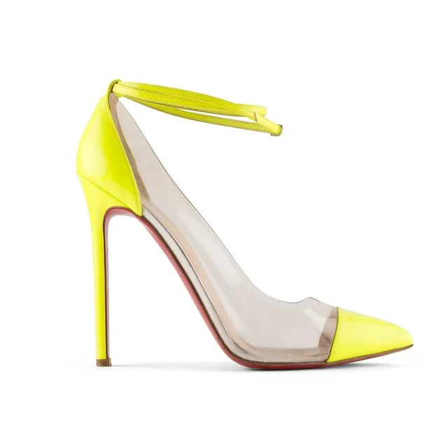 Christian Louboutin 37.5 Neon Yellow x Clear Bis un Bout So Kate Heels in Yellow from Bagriculture